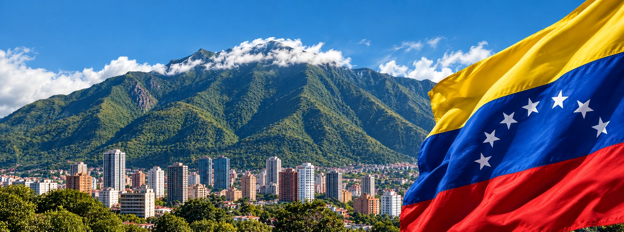 Bandera de Venezuela con el Ávila de fondo